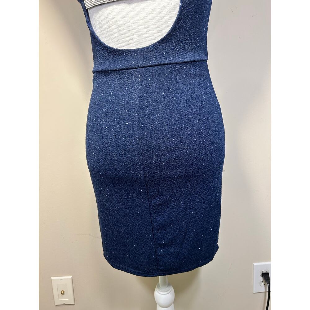 Midnight Doll Asymmetrical one-shoulder neckline, Navy Blue Shimmer Dress-Size S - Picture 11 of 13